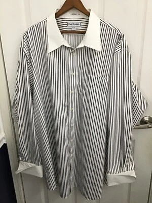 Paul Frederick Mens Black/White Stripe Button L/S French Cuffs Dress Shirt 19/37 - Image 1 of 3
