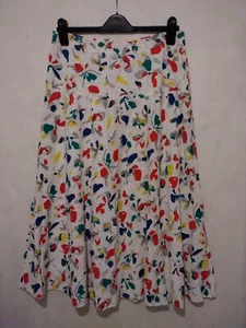 VINTAGE!! BHS Size 14 White Red Blue Midi Skirt 80's 90s Abstract Elasticated - Picture 1 of 15