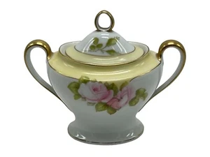 Vintage Bavaria Tirschenreuth Porcelain Sugar Bowl Yellow Floral Gilded Large - Picture 1 of 11