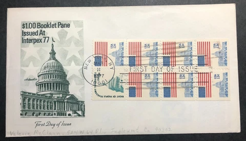 US FDC / First Day Issue Stamp Scott #1590 Booklet Pane Issued At Interpex '77 Cover