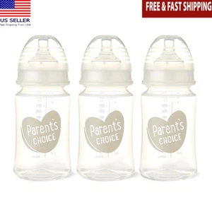 Wide Neck Feeding Bottles 9oz 3pk Vented Silicone Nipple BPA Free Baby Safe Home - Picture 1 of 10