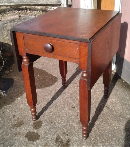 Antique Solid Walnut Drop Leaf Stand w One Drawer 1850s Cover