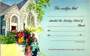 Vintage Retro Church Postcard Proof of Attendance at Sunday School - Picture 1 of 4