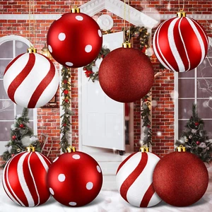 8 Pcs Christmas Tree Ornaments 6 Inch, Large Glitter Christmas Hanging Balls Red - Picture 1 of 6