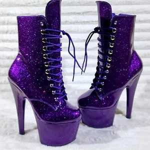 Botas al tobillo Adore 1020GP con patente de brillo púrpura 7" tacón alto Nueva York - Imagen 1 de 12