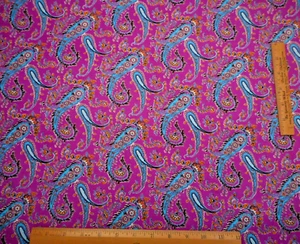 Cotton Fabric 1/2 Yard Aqua Pink Gold Paisley Floral Purple Premium Cotton  B C - Picture 1 of 2