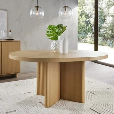 Better Homes & Gardens Lillian Fluted Round Expandable Dining Table Natural Pine