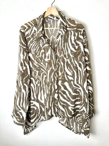 Chicos Top Womens 3 Tan V Neck Button Up Sheer Blouse Printed Casual Ladies - Picture 1 of 5