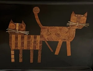 Couroc Monterey MCM Serving Tray Two Cats Black Vintage 60s 18x12 - Picture 1 of 11