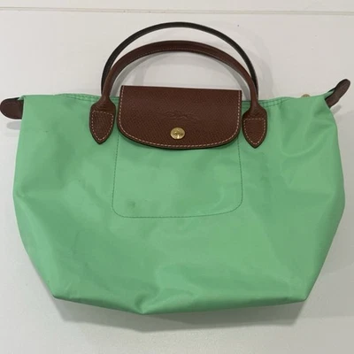 Longchamp Small Le Pliage Top Handle Tote Green White Travel Foldable Bag Nylon - Image 1 of 4