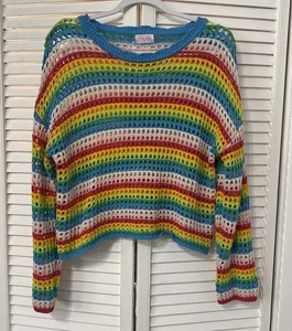 Vintage Damen Regenbogen Häkel Pullover Größe S Landhaus Boho - Bild 1 von 9
