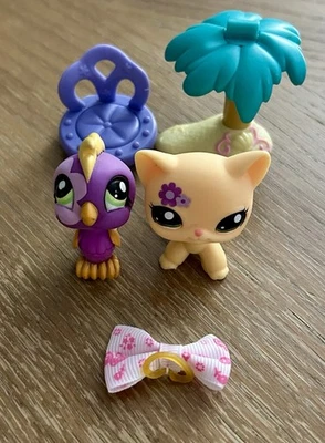 Littlest Pet Shop LPS Auténtico #1962 Nintendo Shorthair Cat & # 1961 Cockatoo  Foto 1 de 4