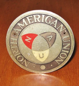 Placa metálica redonda pequeña NAU emblema de la Unión Norteamericana vintage - Imagen 1 de 7