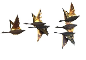 Vintage Retro Metal Wall Sculpture 3pc Flying ducks Geese Wall Hanging Set (5D) - Picture 1 of 4