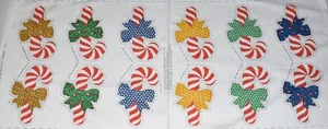 Vintage Candy Canes Calico Bows Cut n Sew Fabric Panel Christmas Makes 6 - Picture 1 of 7
