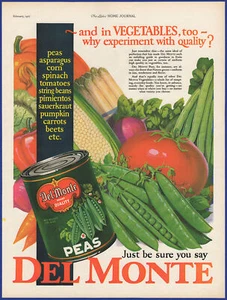 Vintage 1927 DEL MONTE Canned Vegetables Peas Kitchen Art Décor 1920's Print Ad - Picture 1 of 1