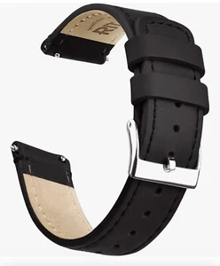 New In Open Package 18mm Black Leather Watch Band Replacement Men Silver Buckle - Picture 1 of 7
