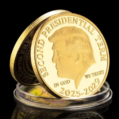 Moneta d'oro placcata in oro Donald Trump e custodia incluse - Immagine 1 di 4