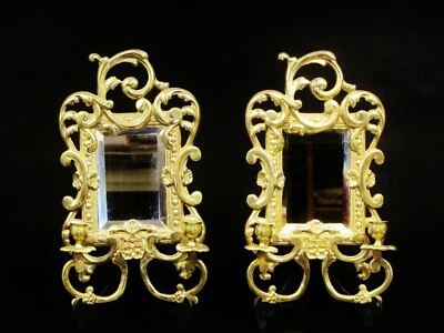 Pair of French wall sconces with 2 lights, in finely chiseled polish brass.14X8 - Image 1 of 4