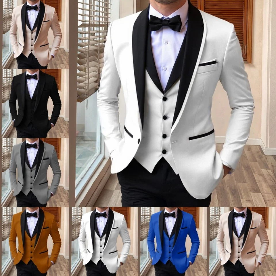 Terno de casamento masculino 3 peças noivo blazer smoking festa Bestman + colete + calça 42r 44r 46r - Imagem 1 de 4