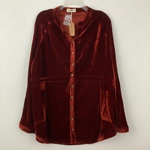 Neu mit Etikett Natural Life Samt Laid Back Button Up Shirt Tunika Größe L Langarm Rost - Bild 1 von 11