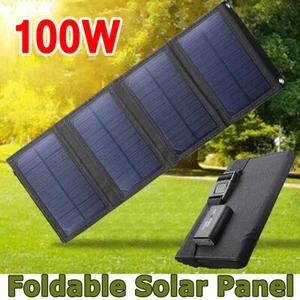 Portable 100W USB Folding Solar Panel Charger Solar Power Bank for Cell Phone US - Picture 1 of 43