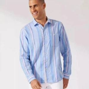 Tommy Bahama Barbados Breeze Stretch Tidal Stripe Linen Shirt Mens Size Large - Picture 1 of 15