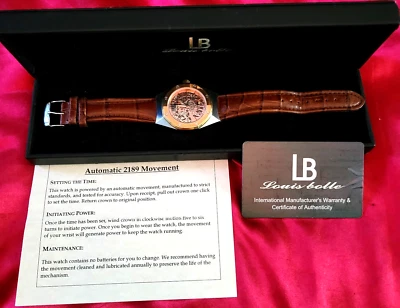⚡️RARO JUEGO COMPLETO Reloj Hombre Louis Bolle A-5046-186 Esqueleto Automático Oro Rosa Foto 1 de 4