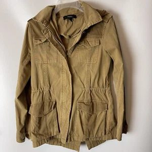 Forever 21 Women’s Khaki Cargo Jacket Pockets Detachable Hood Utility SZ M - Picture 1 of 7