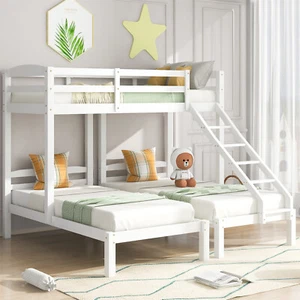 Etagenbett Hochbett 90 x 200 cm Einzelbett Kinderbett Stockbett für 3 Kinder - Bild 1 von 11