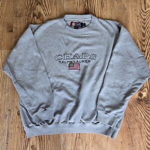 Vintage Men's Chaps Ralph Lauren Gray Sweatshirt Size L US Flag 