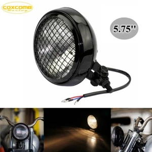 Black 5.75" Retro Headlight Bottom Mount For Harley Cafe Racer Bobber Chopper - Picture 1 of 12