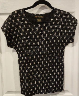 Camisa De Colección Años 90 Valentina Negra Plata Estrellas Arrugada Plisada Micro Plisada Talla OS Foto 1 de 4