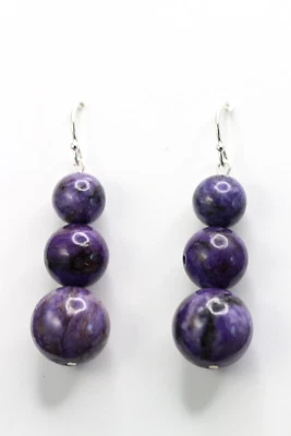 Sugilite Purple Graduated Ball Gemstone .925 Sterling Silver Earrings 1 3/4" Foto 1 de 2