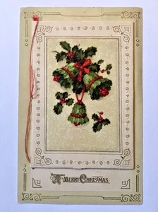Antique Postcard Winsch A Merry Christmas Holly Mistletoe Bells Booklet Opens - Picture 1 of 2