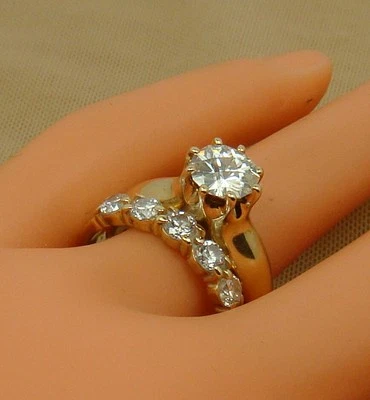 2 CT MOISSANITE with 5 Natural DIAMOND Band Wedding Set Engagement Ring 14K YG - Image 1 of 4
