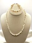 Vtg Avon GoldTone Seed Pearl Necklace Bracelet Set Gold Bead Accents Estate - C
