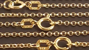 14K Solid Yellow Gold 1.55 mm Rolo Chain Necklace 16", 18”, 20", 22", 24”. - Afbeelding 1 van 4