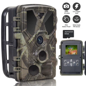 No Glow Trail Game Deer Camera 36MP 4K Video Motion Activated Night Vision+Card - Picture 1 of 10