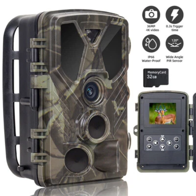 No Glow Trail Game Deer Camera 36MP 4K Video Motion Activated Night Vision+Card - Image 1 of 4