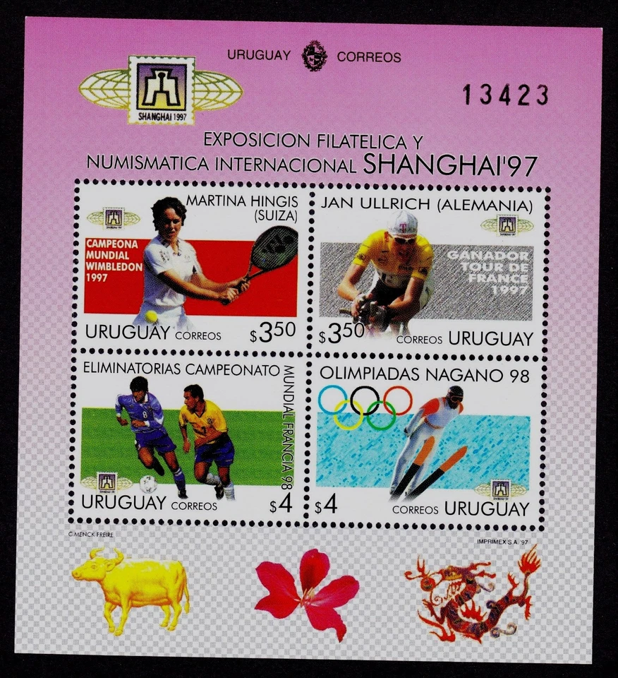 URUGUAY    SCOTT# 1695  SOUVENIR SHEET MNH  SHANGHAI '97 INT'L STAMP & COIN EXPO - Image 1 of 1