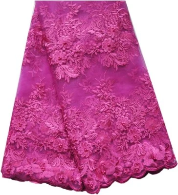 5 Yards African Lace Fabric Embroidered Nigerian French Tulle Guipure Cord Beads - Image 1 of 4