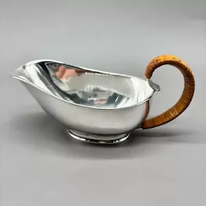 Barco de salsa de plata danés Bratland de colección de los años 30 830 caña mango de mimbre - Imagen 1 de 9