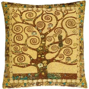 BELGIAN TAPESTRY KLIMT TREE OF LIFE V1 CUSHION PILLOW COVER, 18", VELVET BACK - Picture 1 of 6