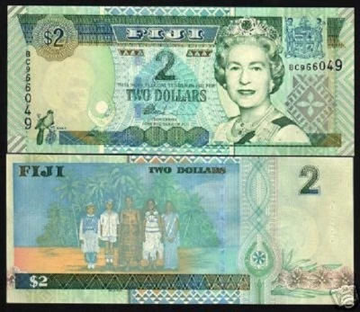 FIJI 2 DOLLARS P-104 2002 x 1 Pcs BIRD BOAT Young QUEEN UNC FIJIAN CURRENCY NOTE - Image 1 of 4