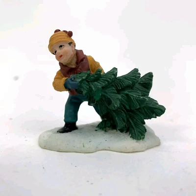 Santa's Workbench Child Carrying Tree Christmas Village Resin Figurine Accessory - Image 1 of 4