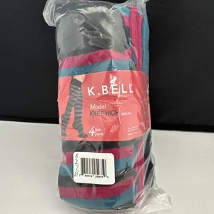 K BELL Modal Knee High Women's Socks - 4 Pairs - Colors and Stripe - New - Picture 1 of 6