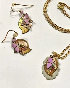 VTG SILVER FOREST Butterfly Handmade Layered Pierced EARRINGS & NECKLACE set - Picture 1 of 18