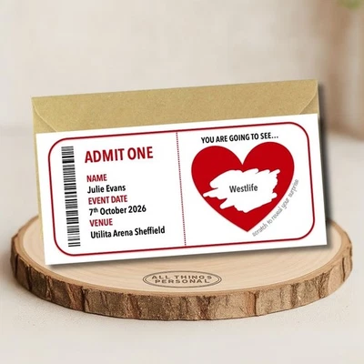 ALL THINGS PERSONAL Personalised Concert Theatre Scratch Card Surprise Ticket Reveal Christmas Event