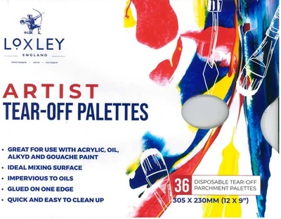 LOXLEY ARTS ARTIST TEAR OFF PALETTE PAD 12" x 9" DISPOSABLE WAXED PAPER OIL & ACRYLIC PAINTS